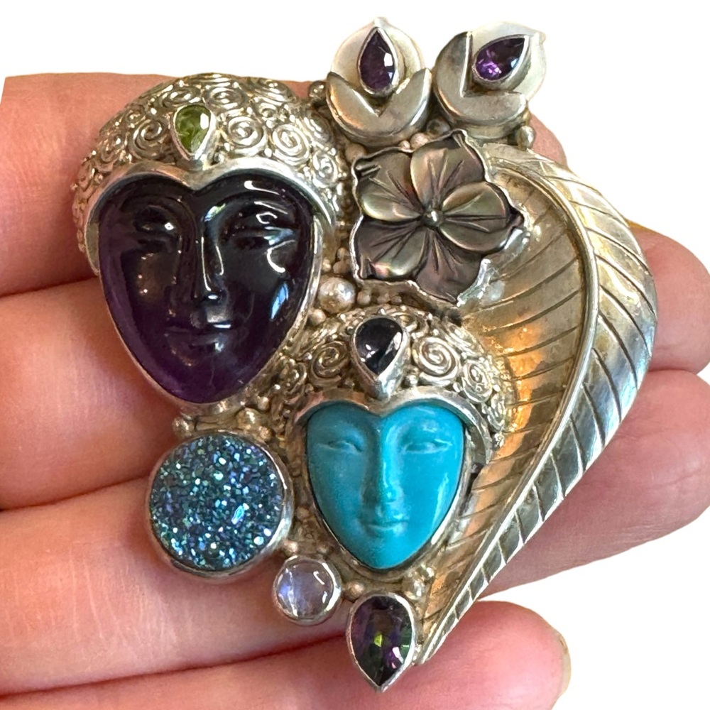 Sajen sterling silver 925 multi gemstone amethyst goddess fancy brooch pendant - Picture 2 of 3